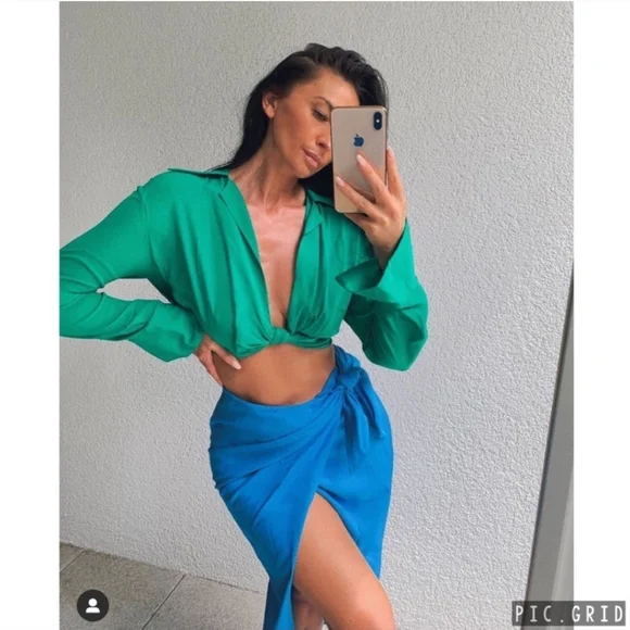 Zara * wrap midi knot blue skirt - Picture 13 of 16